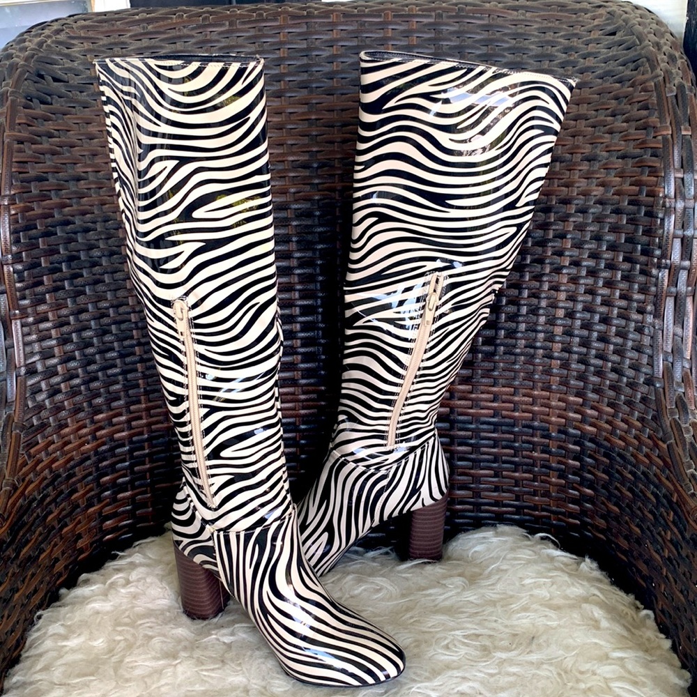 Nasty Girl Zebra-Print Patent leather Black and White Knee-High Boots